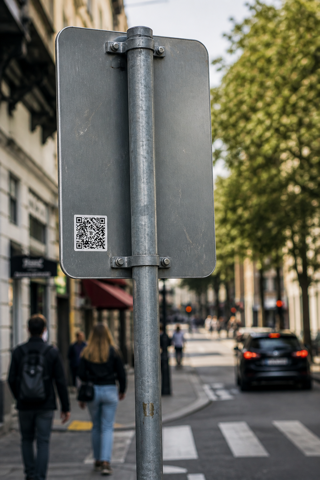 TatBrief QR sticker on a business card or studio counter